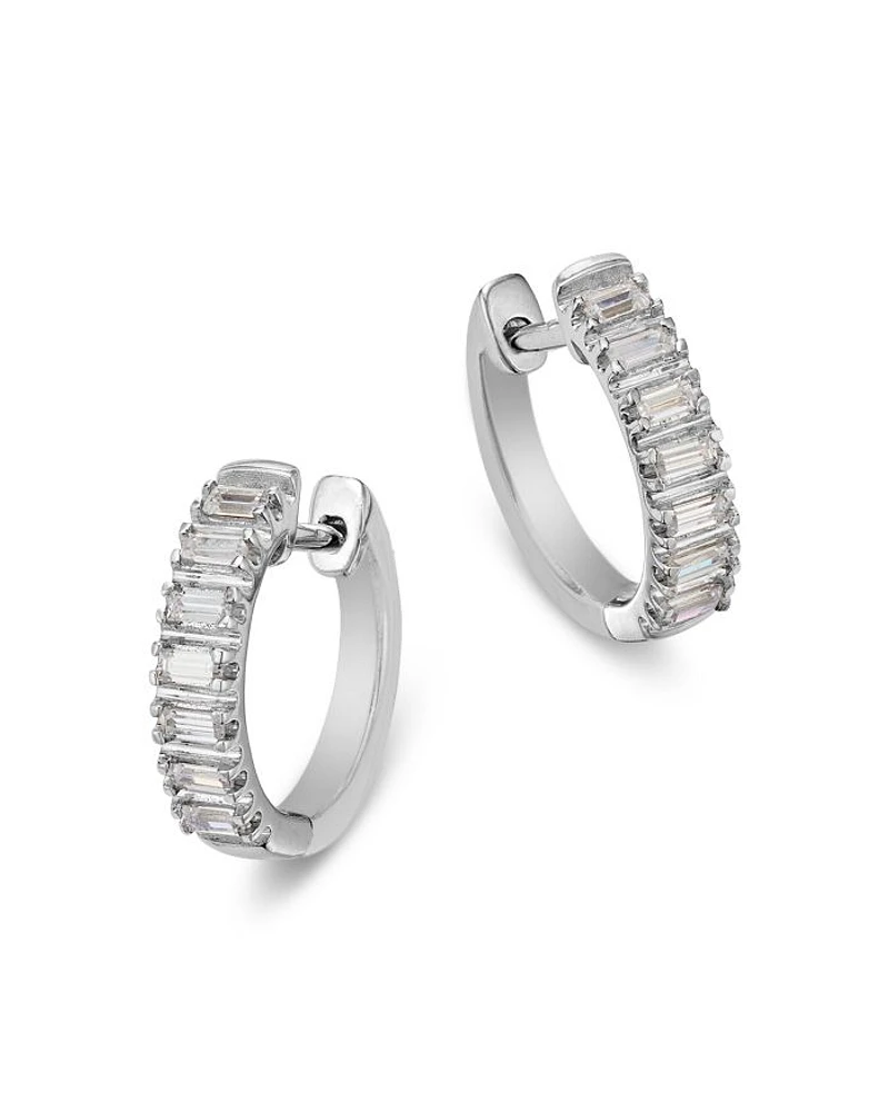 Diamond Baguette Huggie Hoop Earrings in 14K White Gold, 0.25 tcw