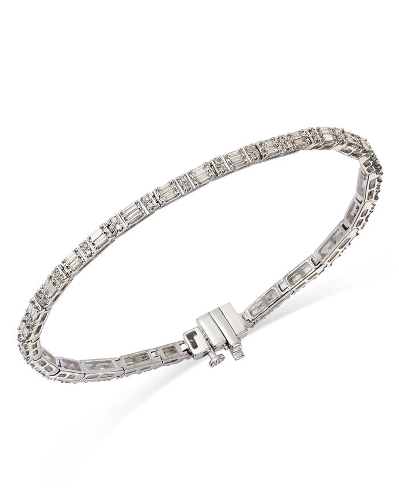Diamond Round & Baguette Tennis Bracelet in 14K White Gold, 1.4 tcw