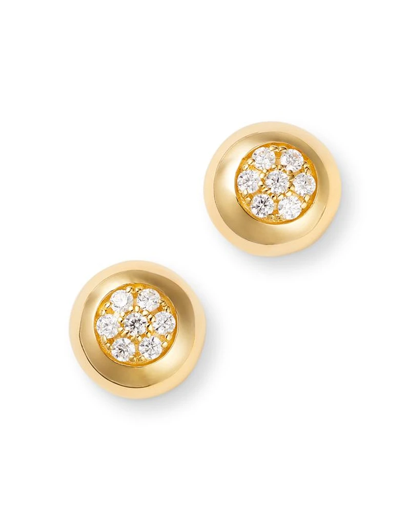 Diamond Pave Stud Earrings in 14K Yellow Gold, 0.25 tcw