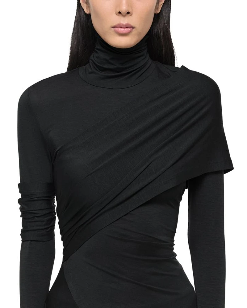 Asymmetric Draped Turtleneck Top