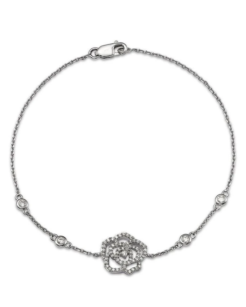 Diamond Flower Station Bracelet in 14K White Gold, 0.33 tcw
