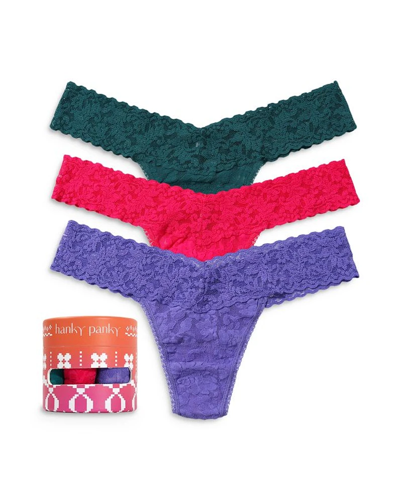 Signature Stretch Lace Low Rise Thongs, Set of 3