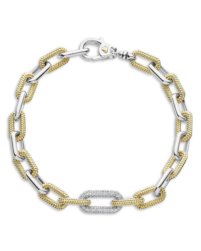 18K Yellow Gold & Silver Caviar Lux-Clip Diamond Link Bracelet