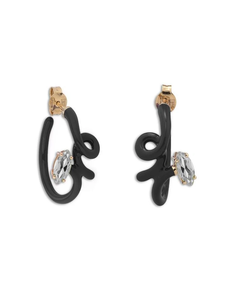 9K Yellow Gold & Sterling Silver You're So Vine Smokey Quartz Black Hoop Earrings