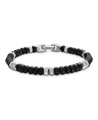 Men's Hex Bead Bracelet Sterling Silver, 6mm