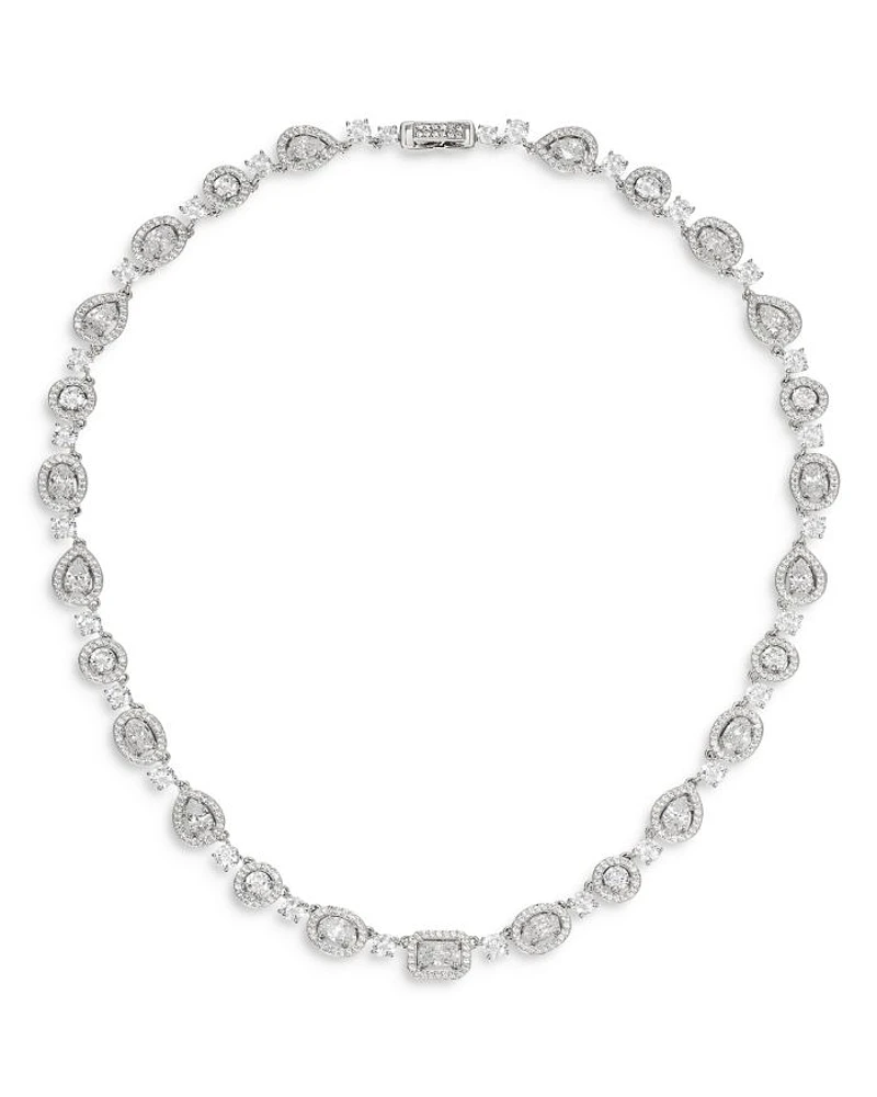 Radiant Cubic Zirconia Halo Collar Necklace in Rhodium Plated, 16"