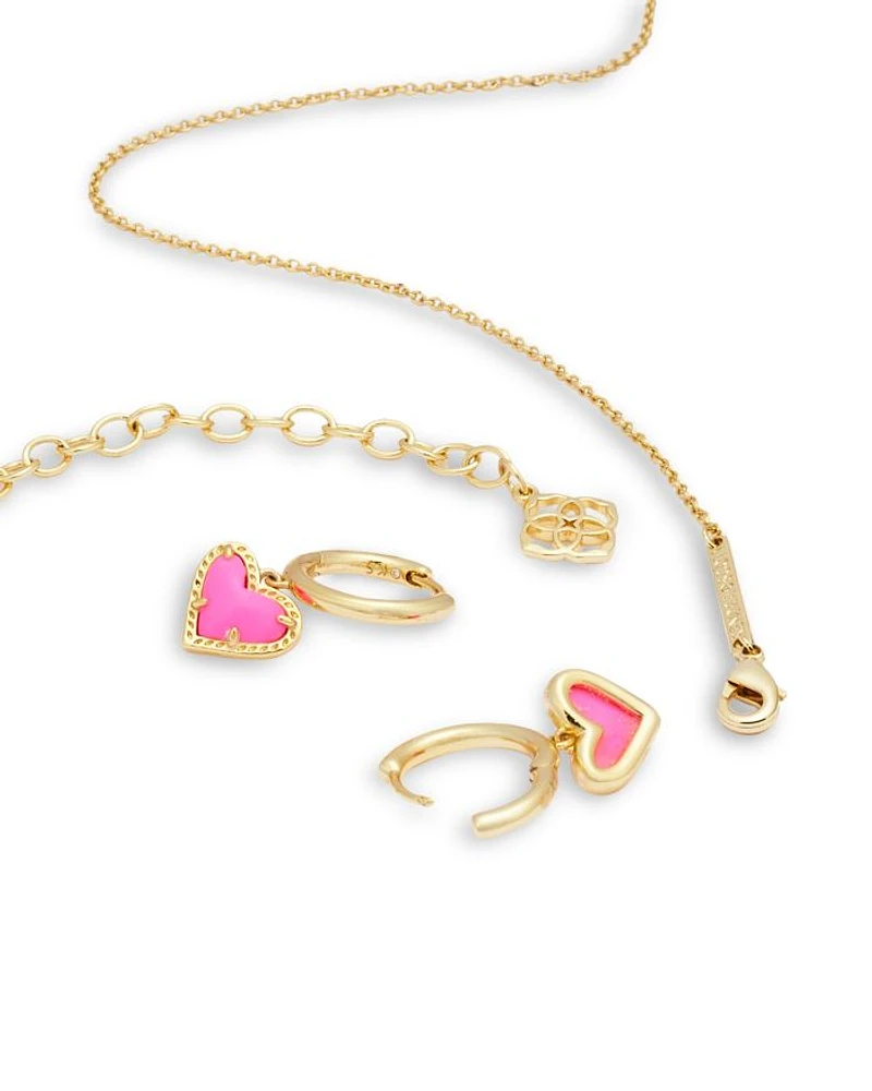 Ari Pink Heart Pendant Necklace & Matching Stud Earrings, Set of 2