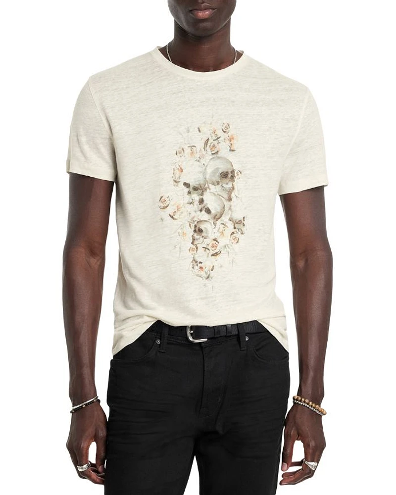 Floral Skull Graphic Print Linen Tee