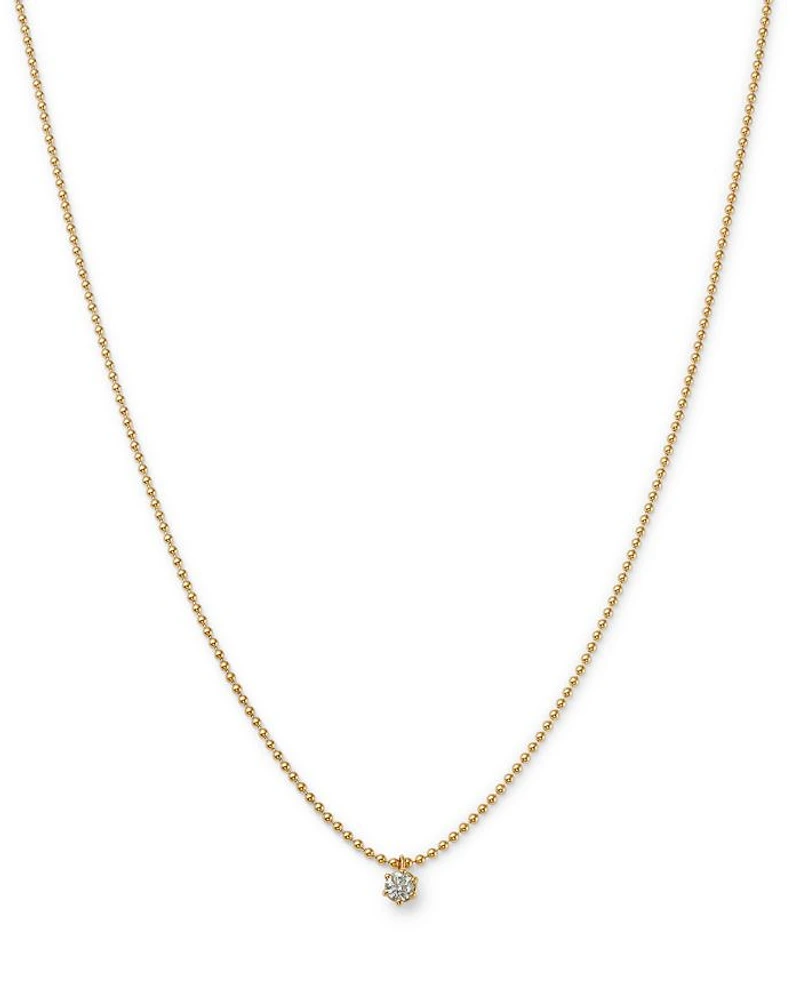 14K Yellow Gold Diamond Solitaire Necklace, 16"
