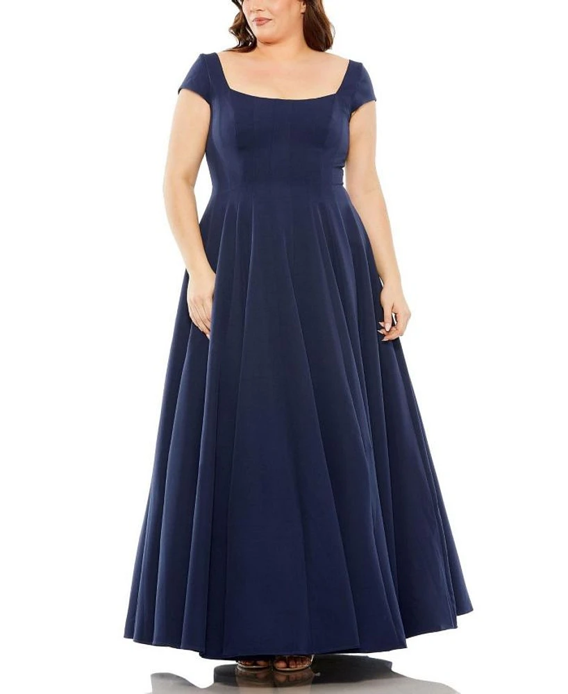 Plus Cap Sleeve Square Neck Ball Gown