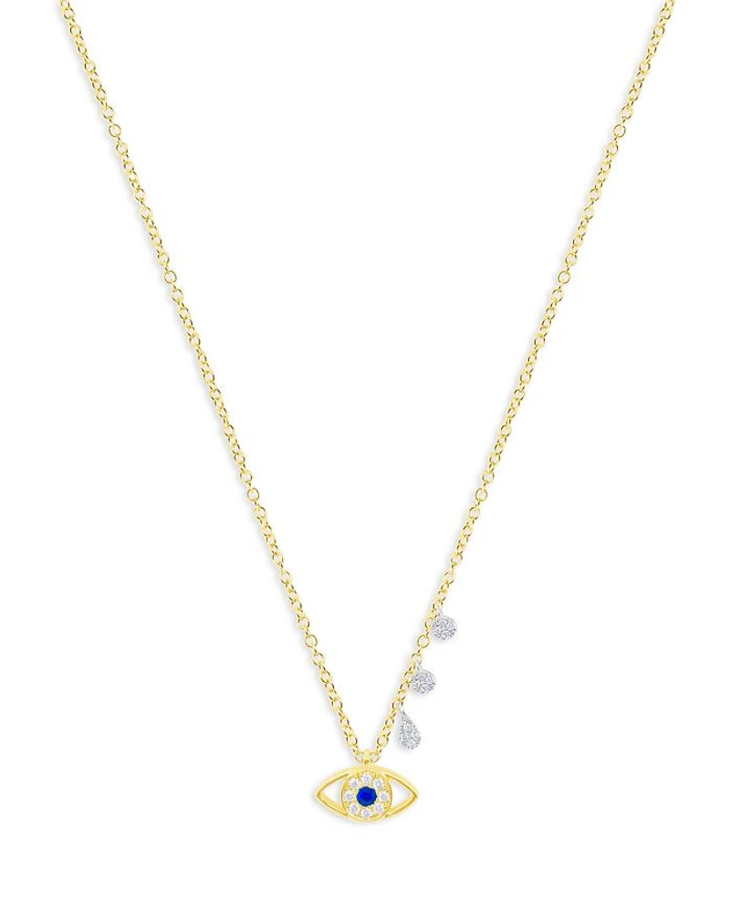 Diamond & Blue Sapphire Two Tone Gold Evil Eye Necklace, 18"