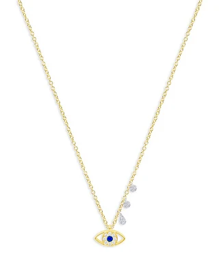 Diamond & Blue Sapphire Two Tone Gold Evil Eye Necklace, 18"