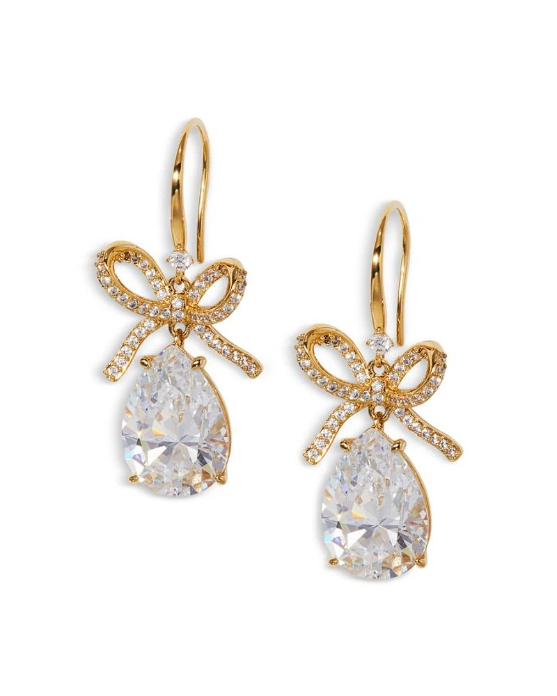 Macaron Cubic Zirconia Pear Bow Drop Earrings