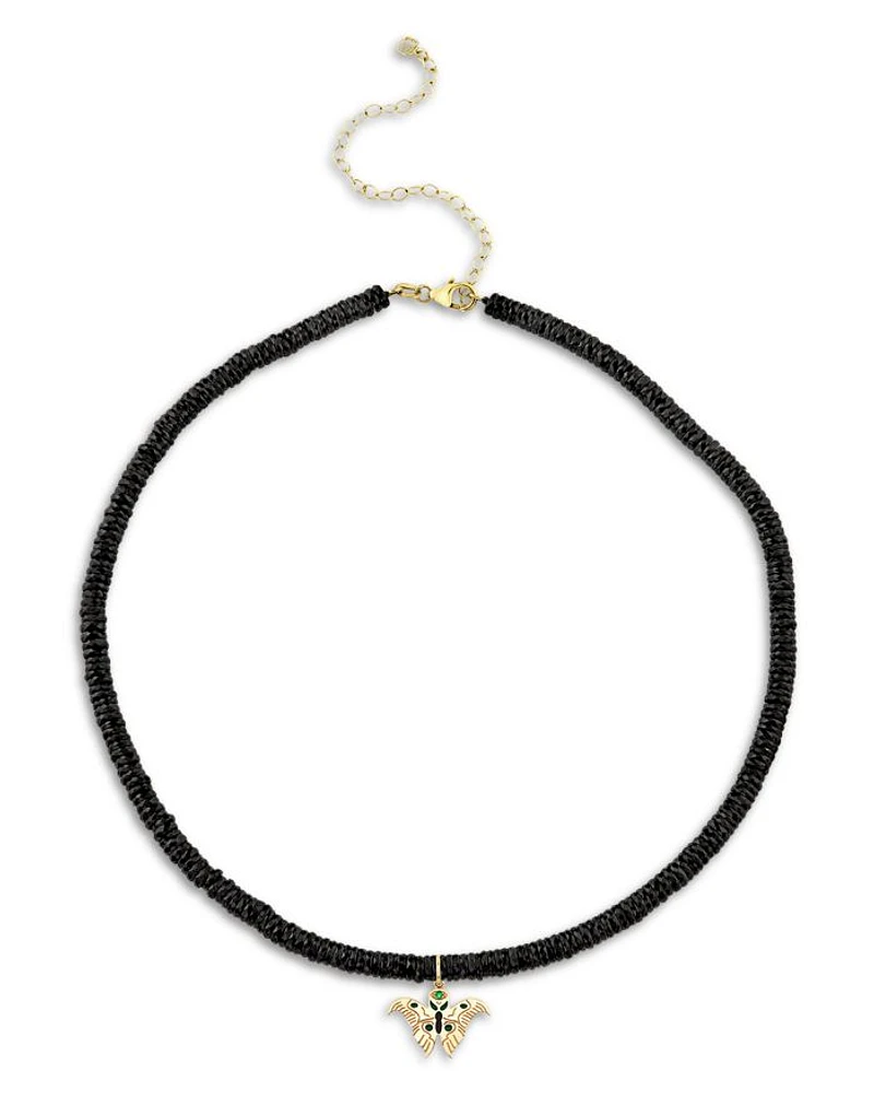 Wicked x Sydney Evan 14K Yellow Gold Emerald Elphaba Moth Pendant Sydney Evan Necklace, 18"