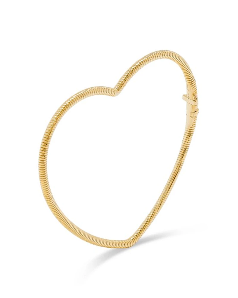 9K Yellow Gold Jonc Coeur Rayures Ridged Heart Bangle Bracelet