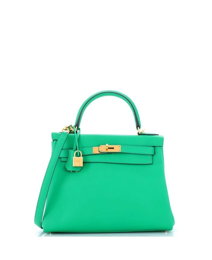 Kelly 28 Handbag Green Evercolor with Gold Hardware