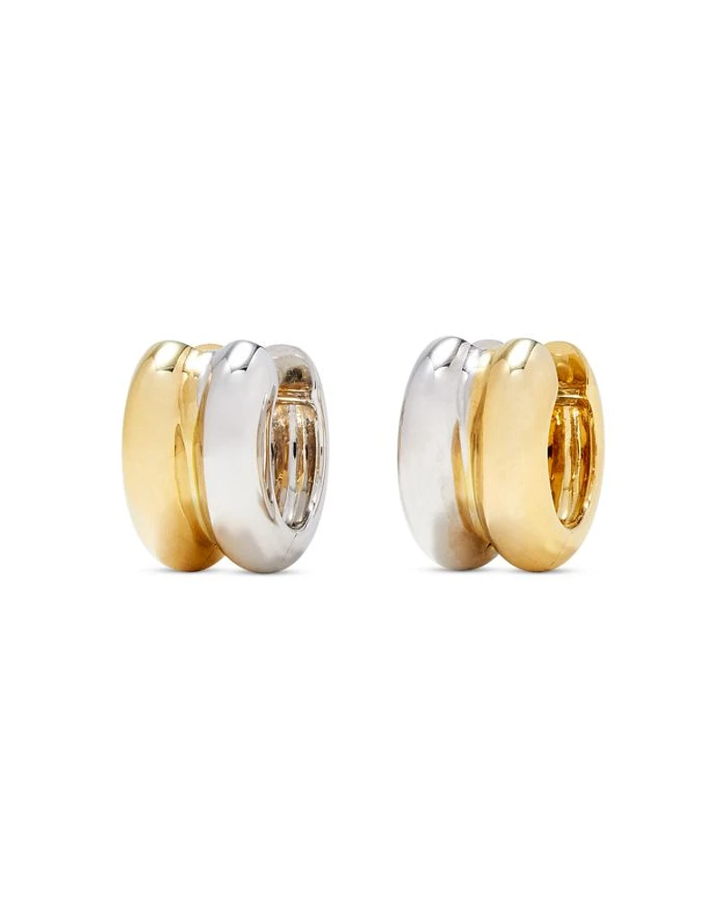 9K White & Yellow Gold Paire de Creoles Bouees Huggie Hoop Earrings