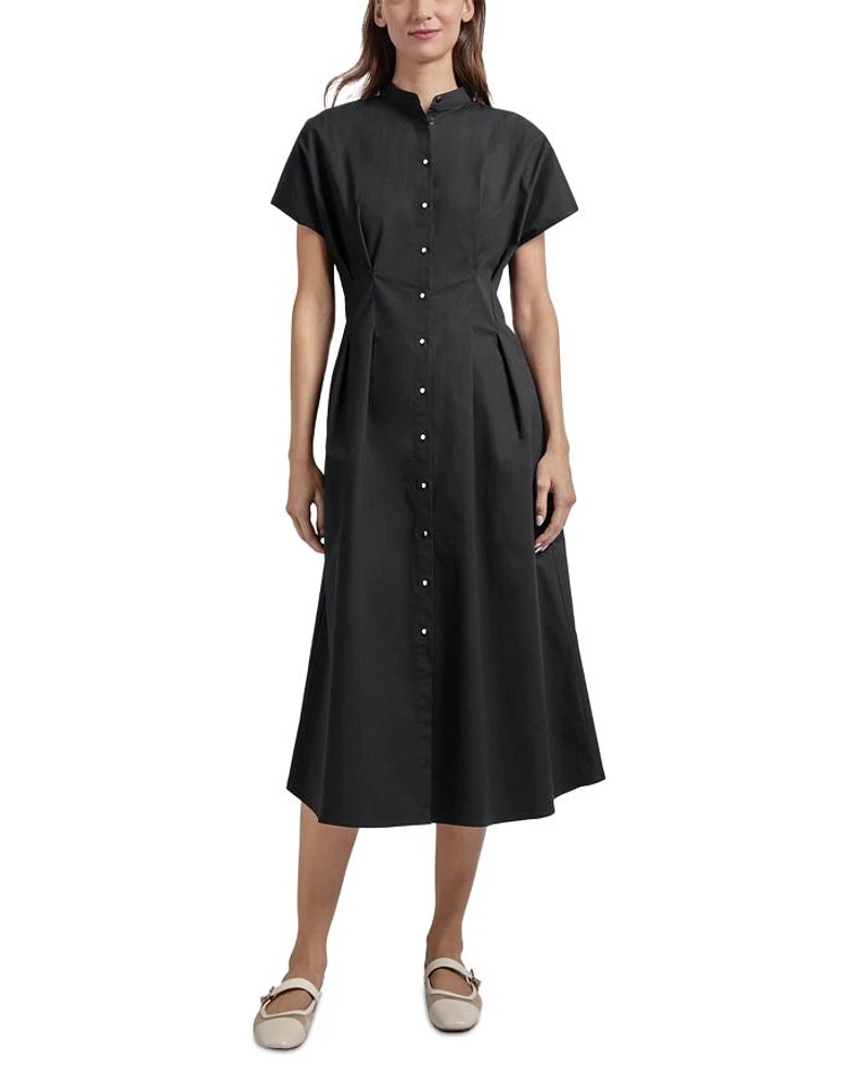 Stand Collar Button Front Midi Dress