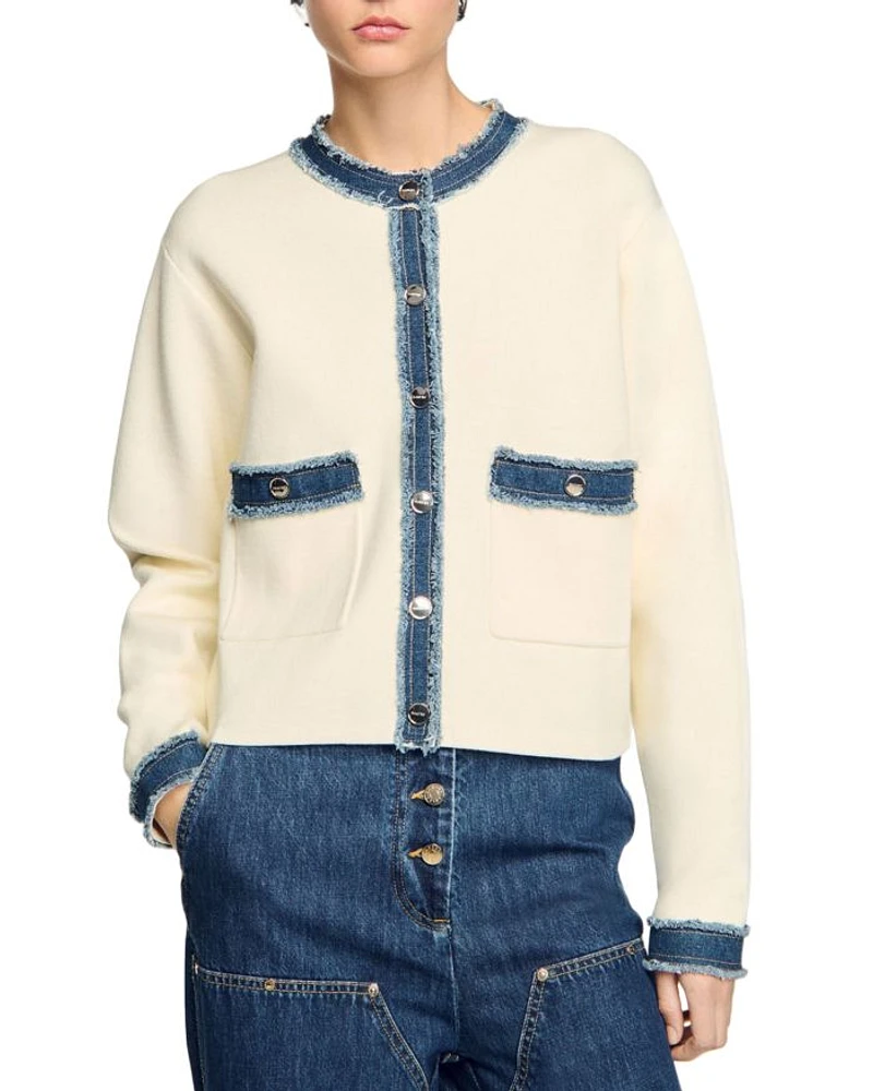 Cardigan with Denim Detail