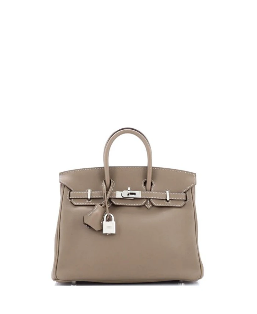 Pre-Owned HERMES Birkin 25 Handbag Grey Swift with Palladium Hardware