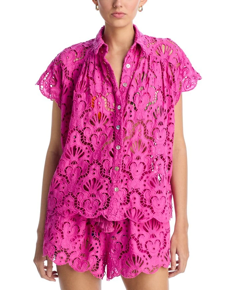 Embroidered Lace Cover-Up Shirt