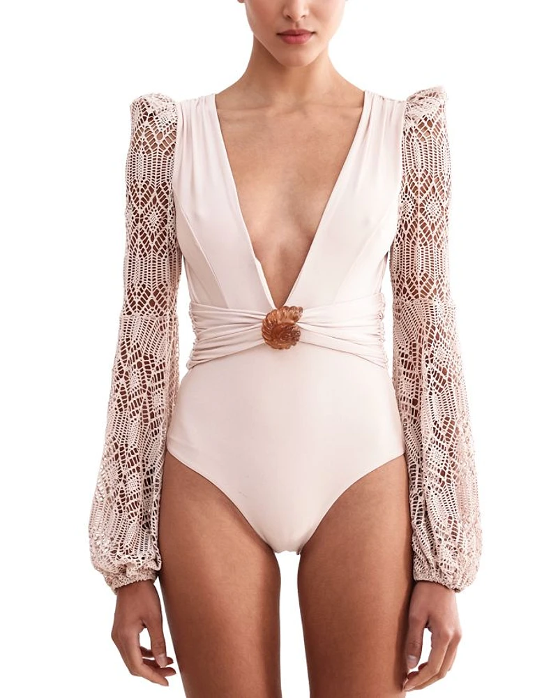 Seashell Long Sleeve One Piece Swimsuit