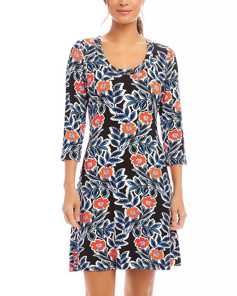 Three Quarter Sleeve A Line Dress