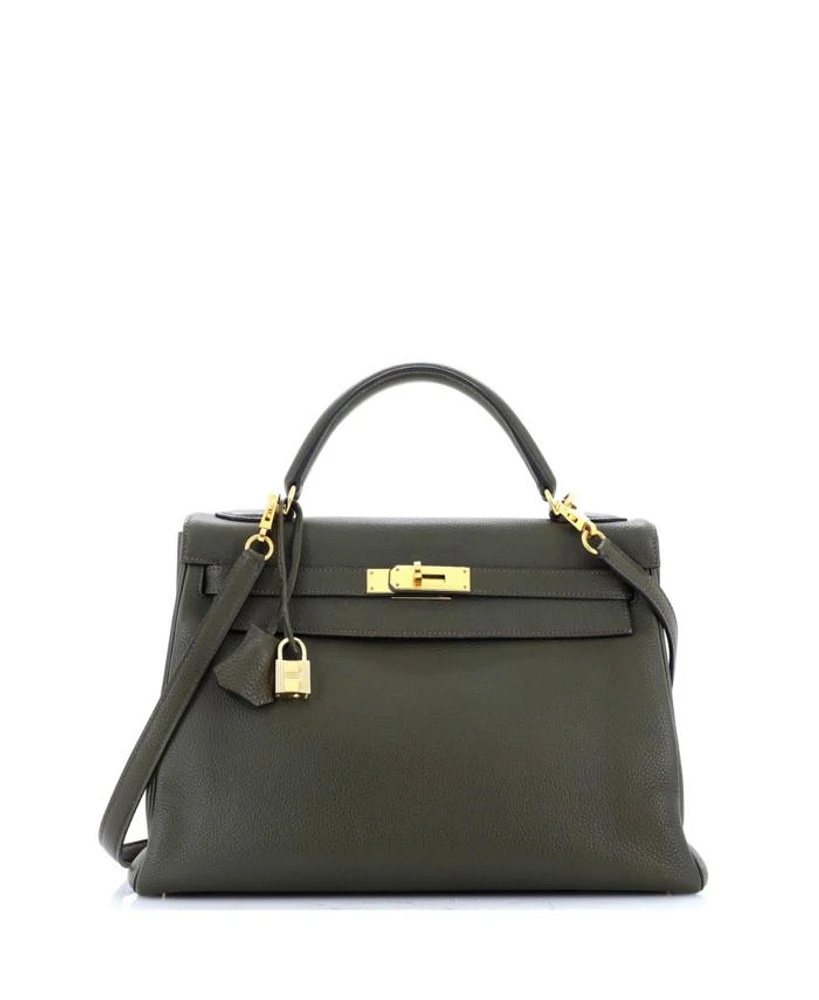 Kelly 32 Handbag Green Togo with Gold Hardware