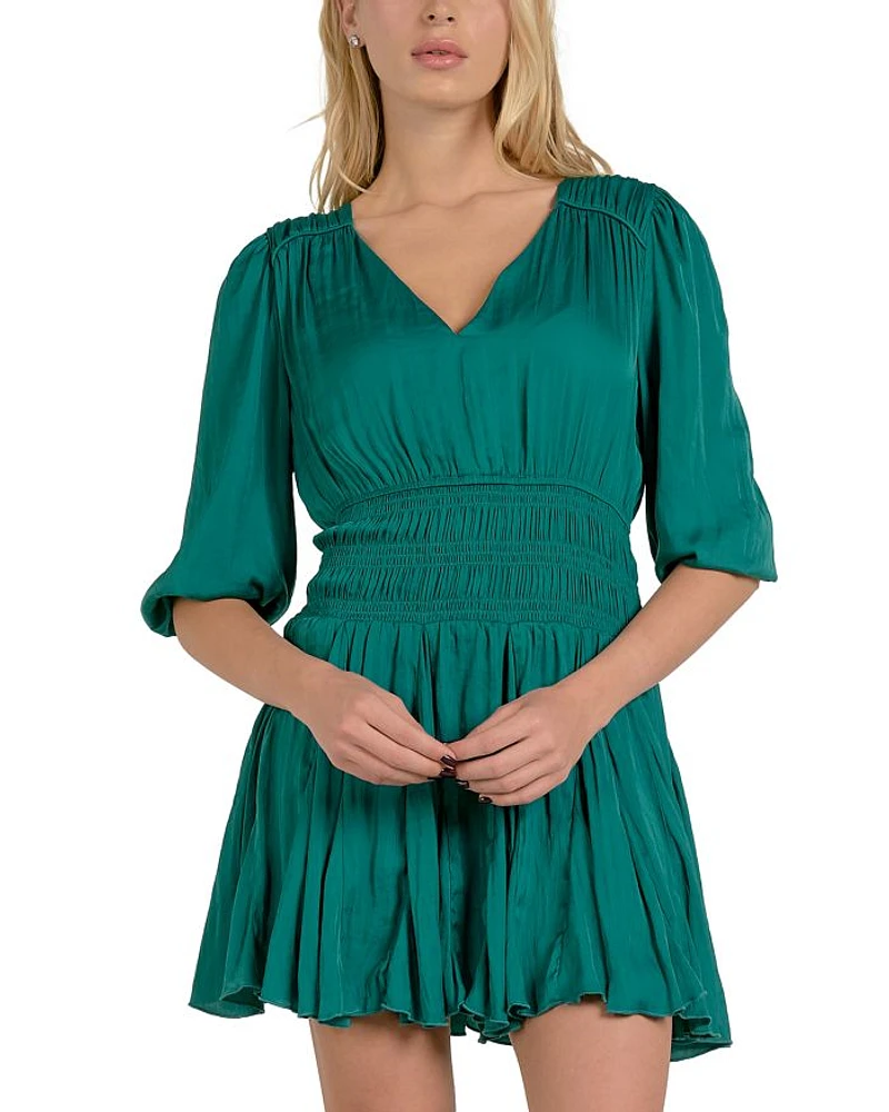 Elbow Sleeve Smocked Mini Dress