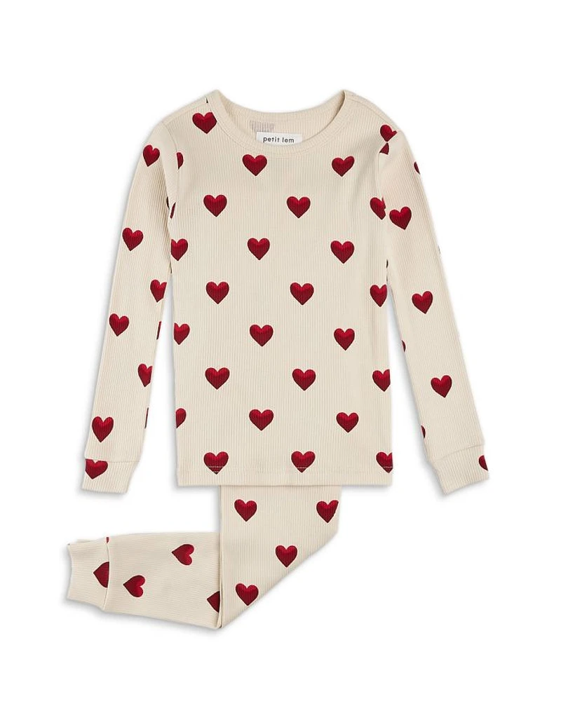 Girls' Heart Print Ribbed Pajama Set - Little Kid
