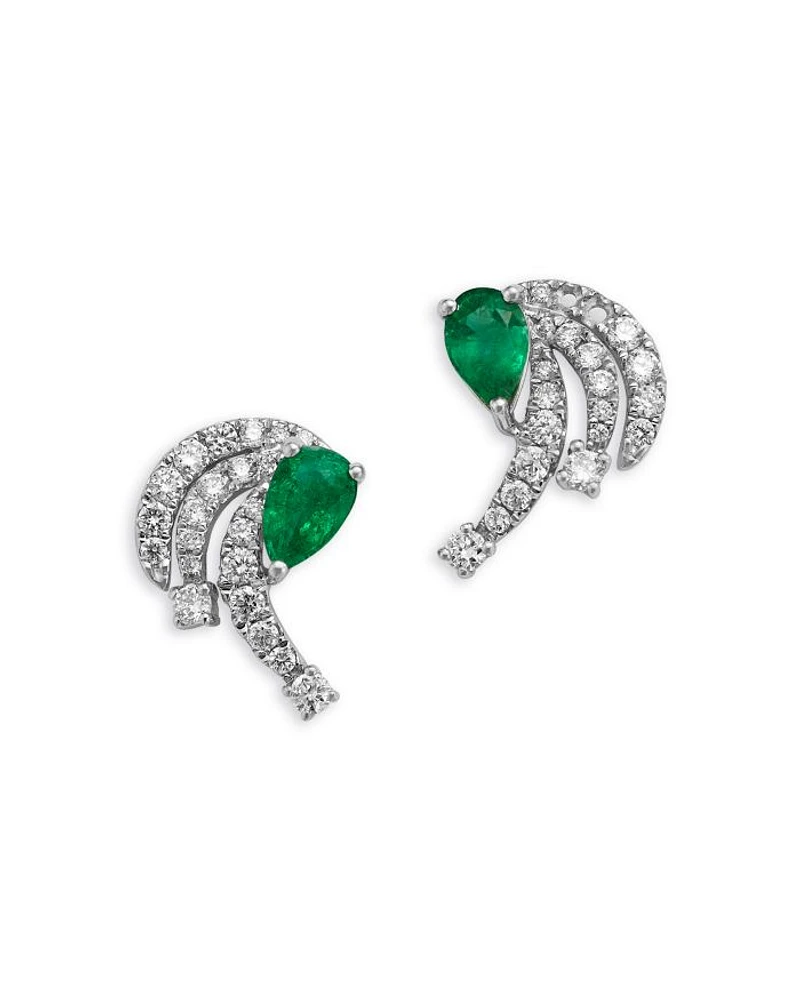 Emerald & Diamond Earrings in 14K White Gold