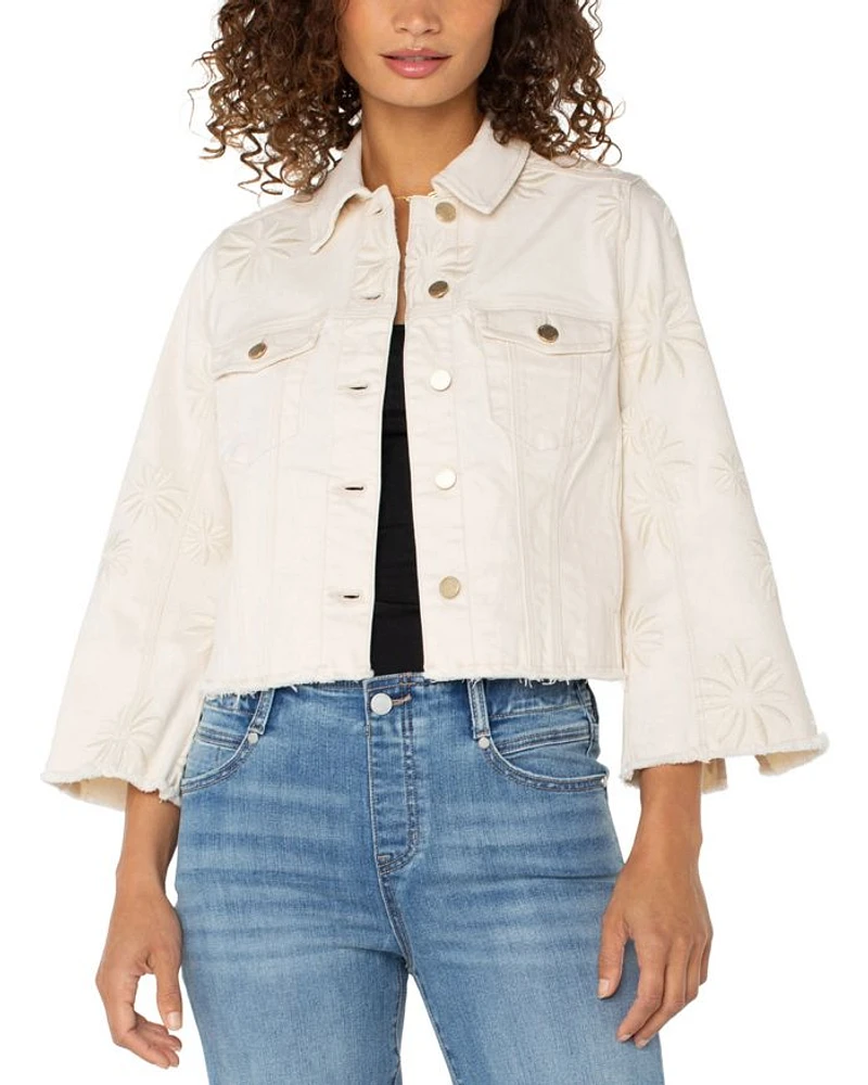 Embroidered Fray Hem Jacket