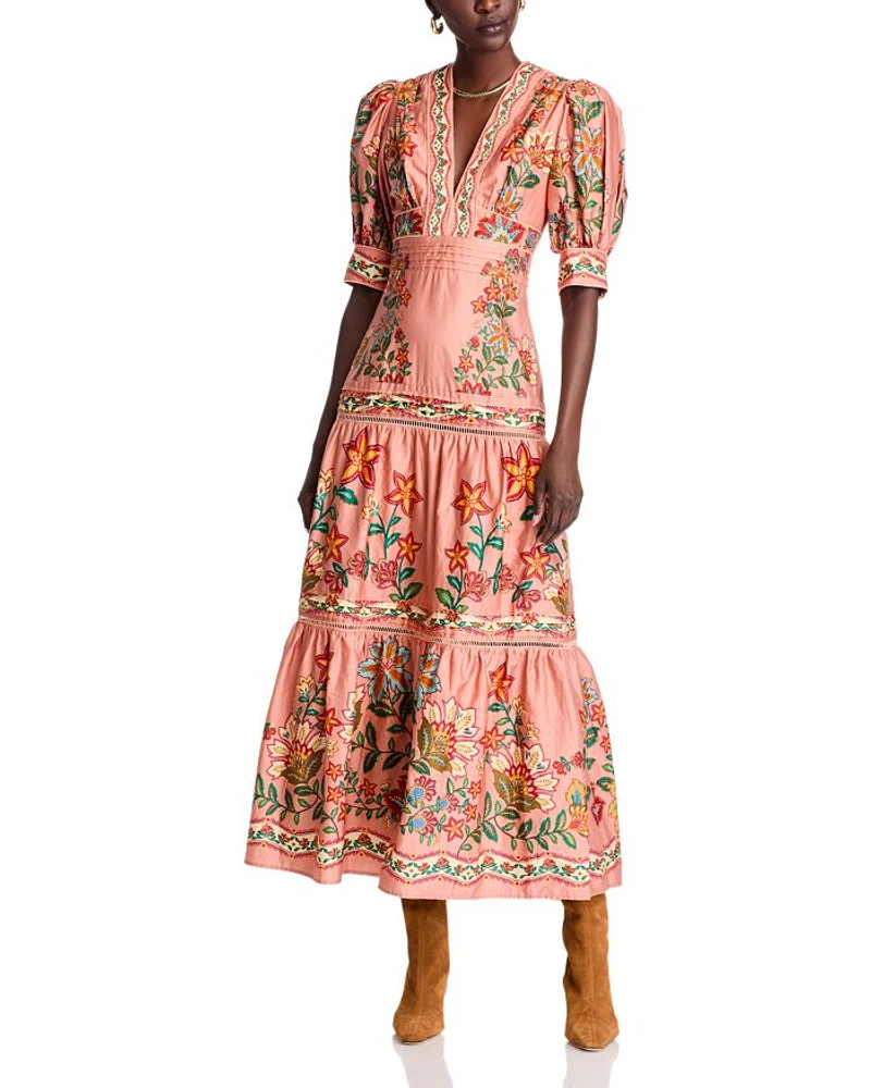 Pink Garden Delight Short Sleeve Maxi Dress