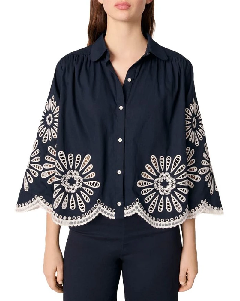 Crochet Detail Cropped Shirt
