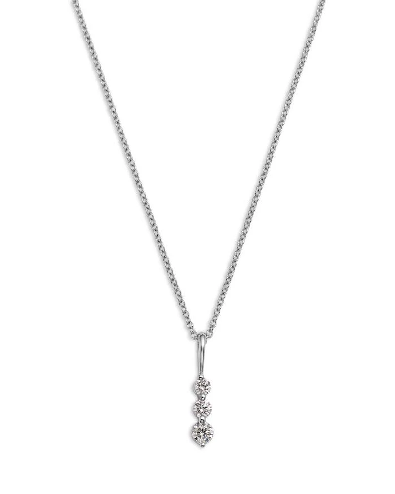 Diamond Three Stone Pendant Necklace in 14K White Gold, 0.25 tcw