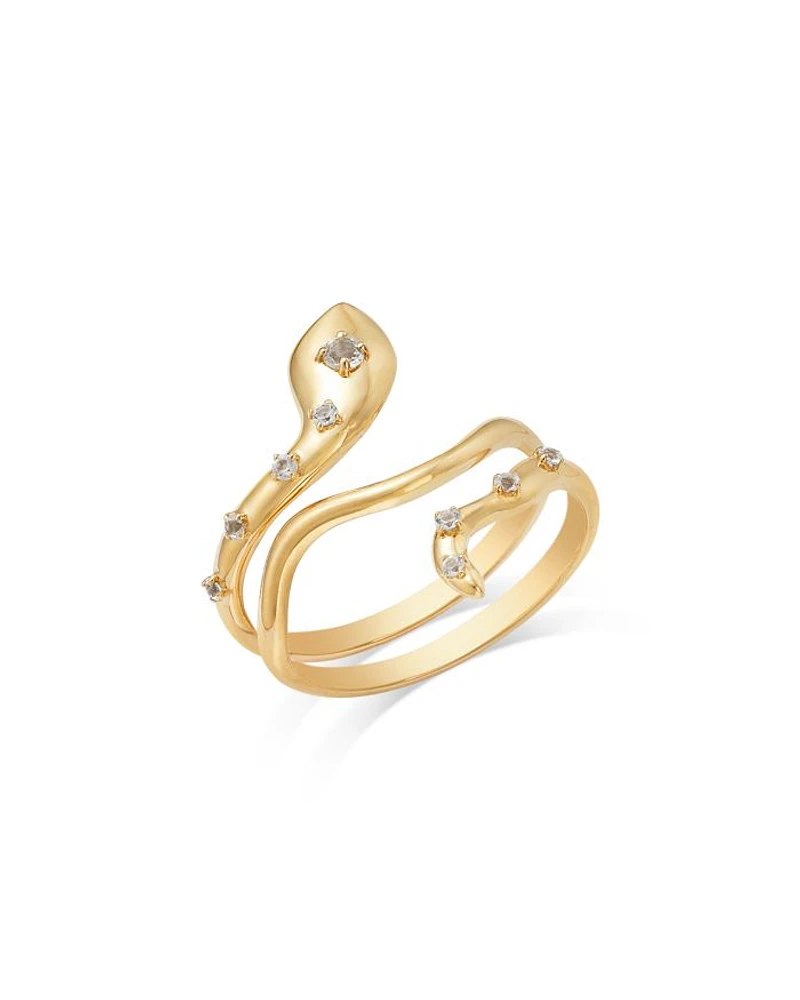 14K Yellow Gold White Topaz Snake Coil Ring
