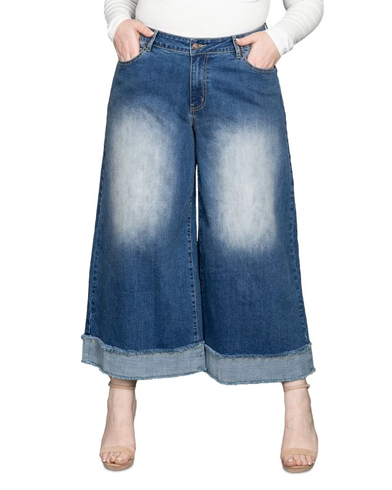 Cropped Wide Leg Jeans Two Tone
