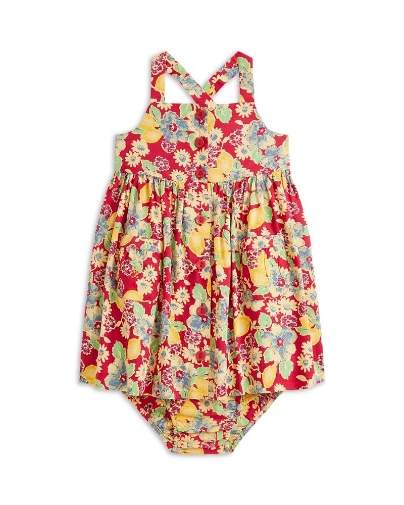 Girls' Lemon Floral Slub Cotton Dress & Bloomer - Baby