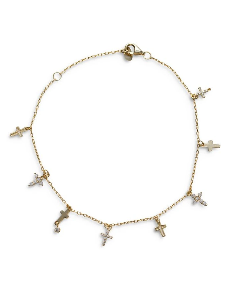 Cubic Zirconia 18K Gold Plated Sterling Silver Cross Dangle Bracelet
