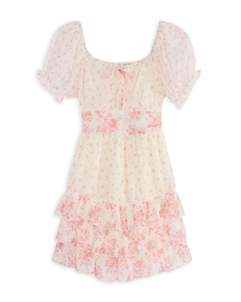 Girls' Smocked Tiered Ruffle Chiffon Dress - Big Kid