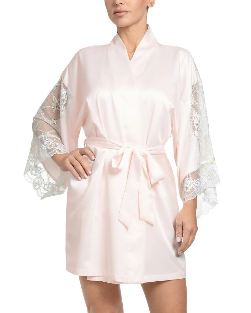 Stretch Matte Satin Two Tone Lace Wrap Robe