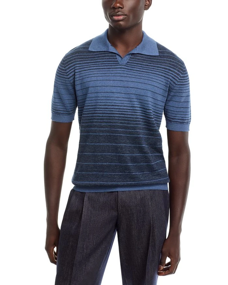 Striped Johnny Collar Knit Polo