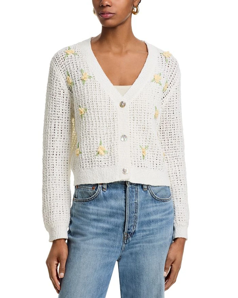 Open Stitch Crochet Rosette Cardigan Sweater - Exclusive