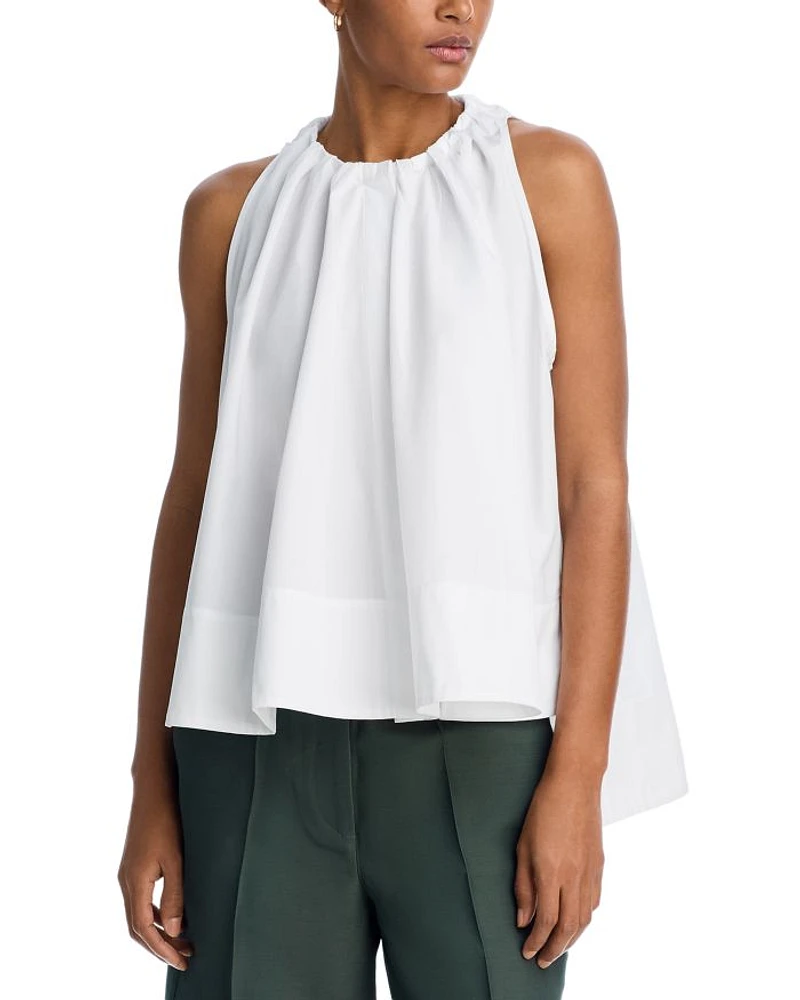 Gathered Cotton Poplin Tunic Top
