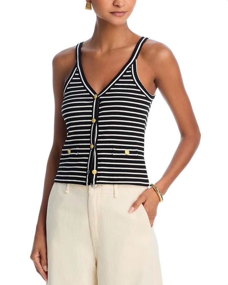 Striped Button Front Tank Top