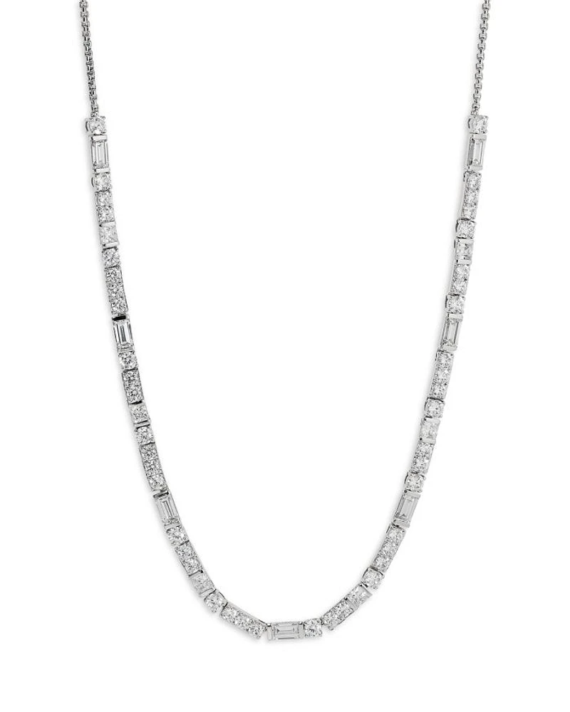 Cubic Zirconia Collar Necklace in Rhodium Plated, 18"