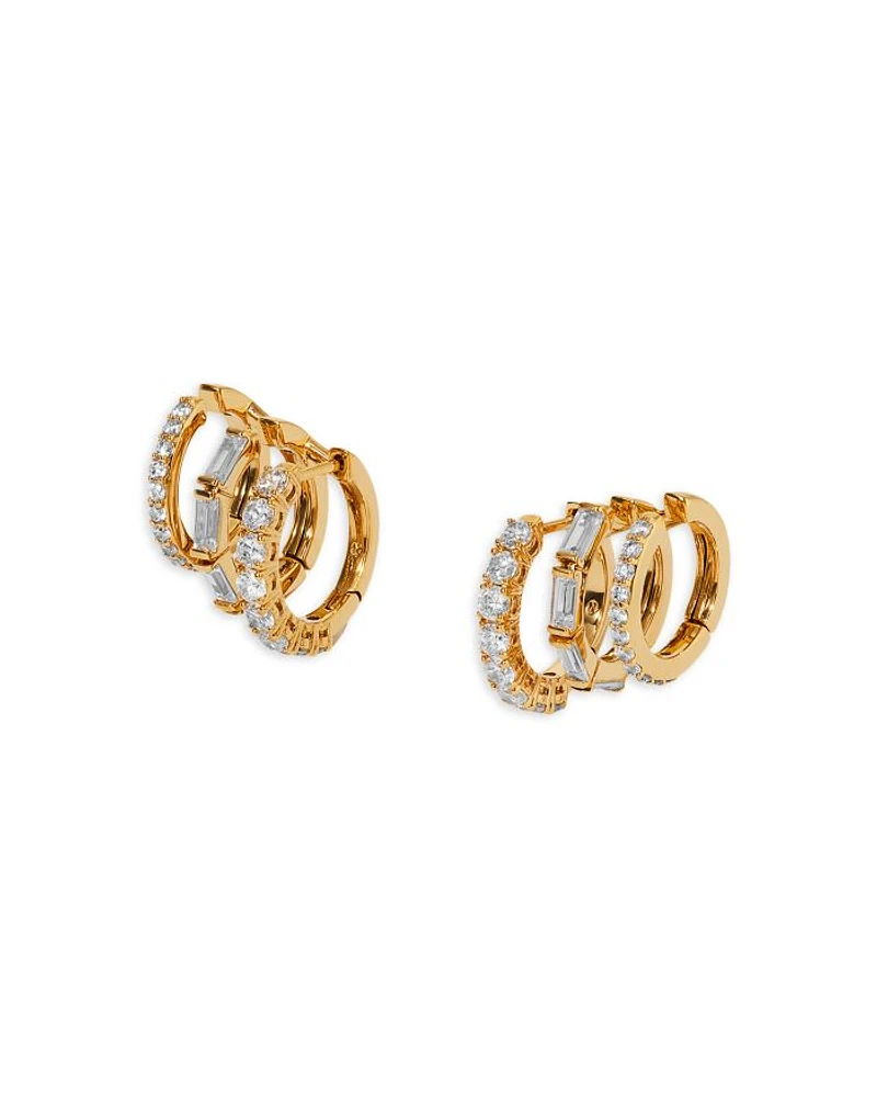 Cubic Zirconia Triple Row Hoop Earrings in 18K Gold Plated