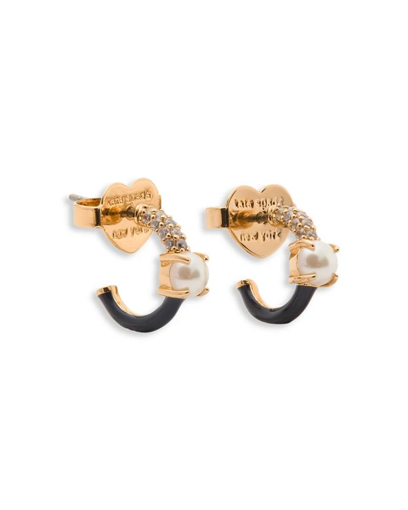 Imitation Pearl, Pavé & Enamel Huggie Hoop Earrings