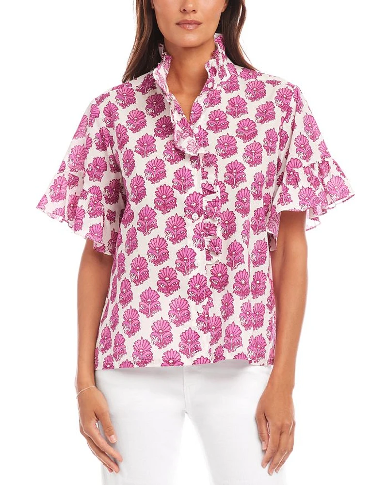 Short Sleeve Ruffle Trim Top
