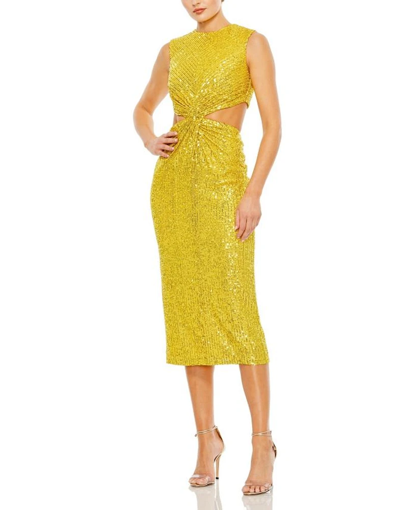 Sequin Front Twist Cut Out Column Dress